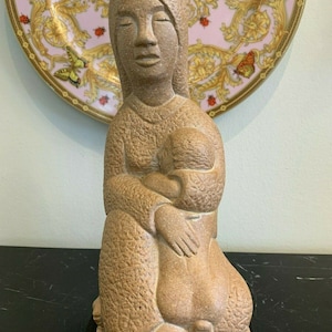 Adolfo Vigil Signed 10.5" High Hydrostone Sculpture on Wooden Base