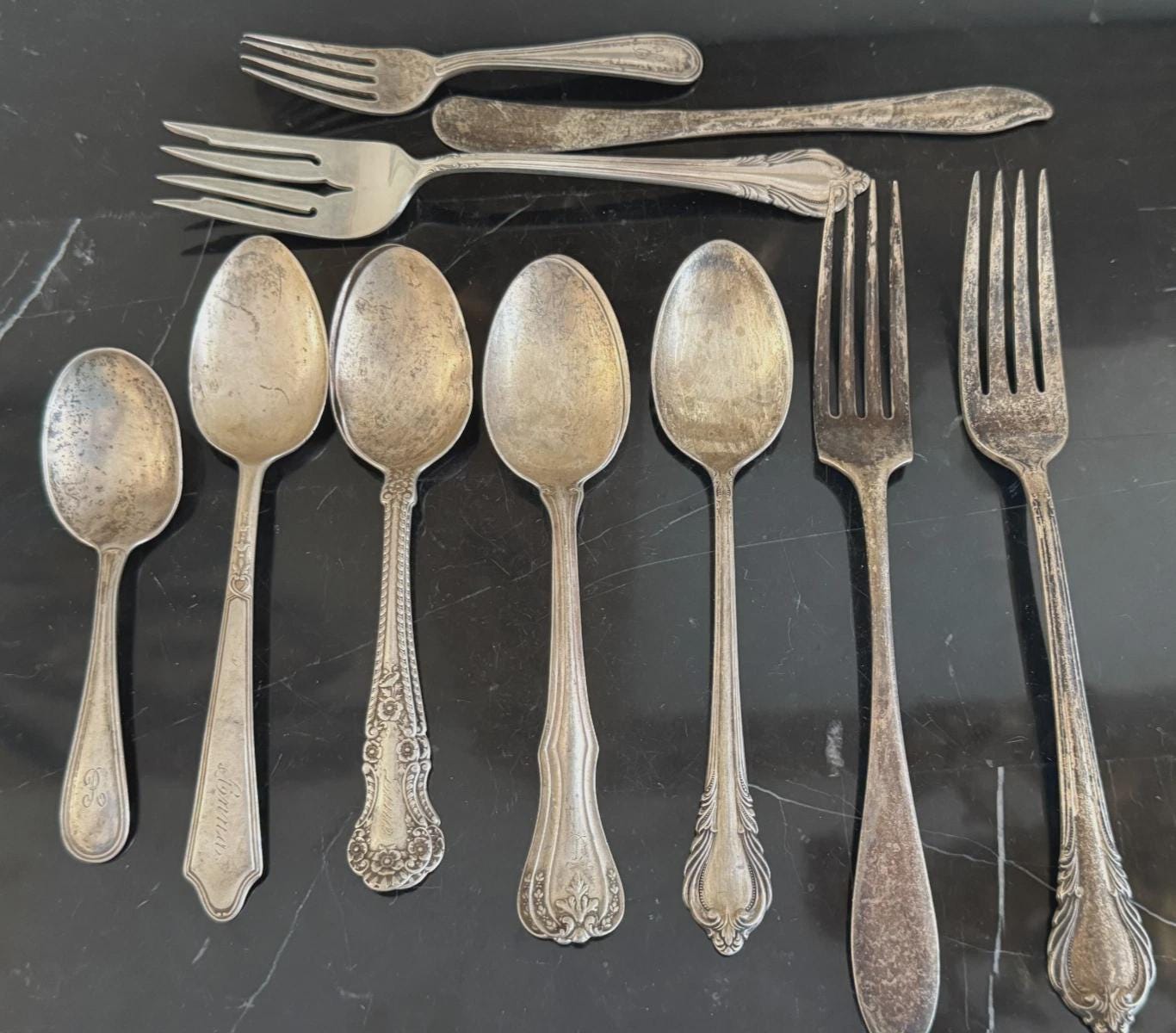 【リード＆バートン】純銀 スターリング／ナイフ＆フォーク ２組／Intaglio Reed & Barton, Intaglio (Sterling, 