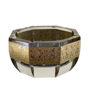 Vintage Moser Crystal Signed Ashtray with Gold Decoration