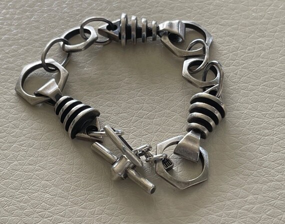 Modern Sterling Silver Fish Bone Toggle Bracelet … - image 1