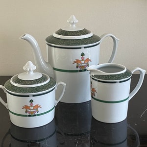 Cartier La Maison Venitienne Limoges Porcelain Tea Set: Teapot Sugar Bowl and Creamer