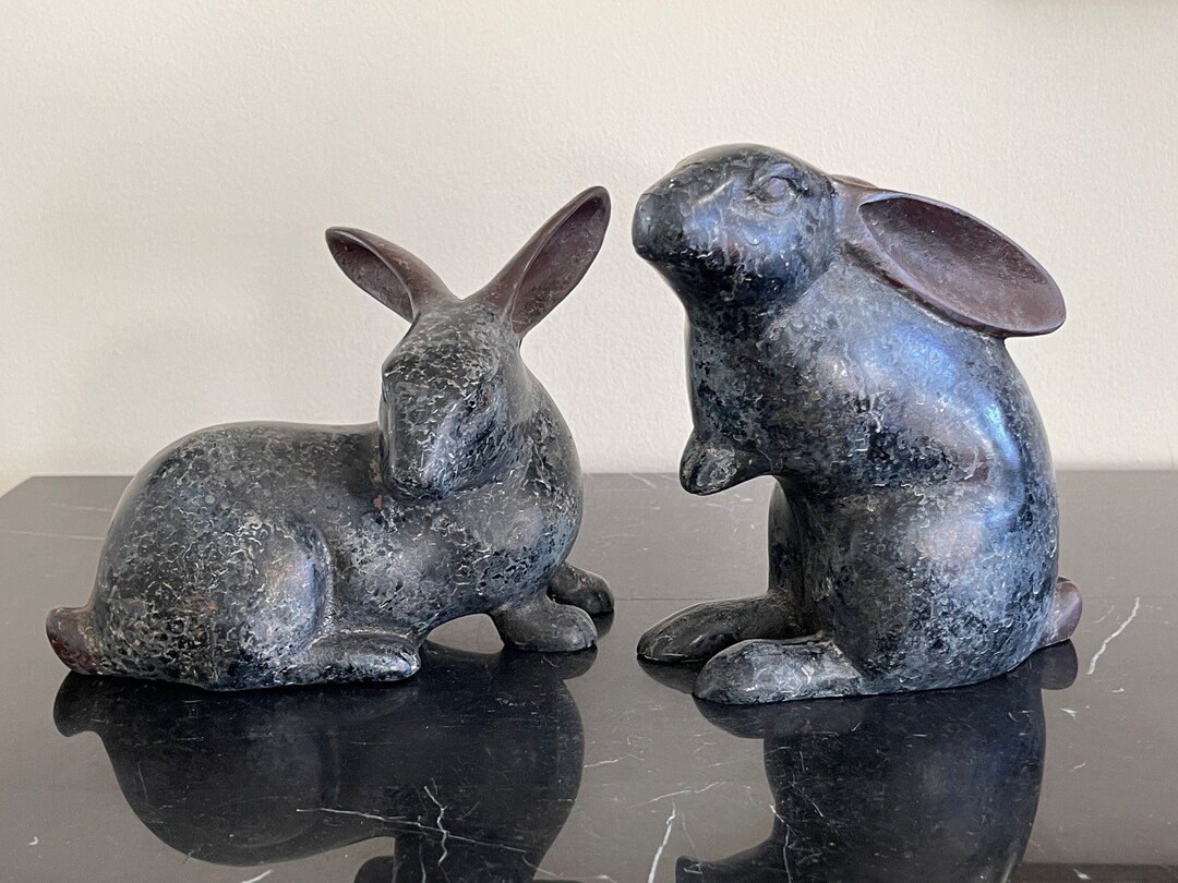 Pair of Chinese Whimsical Metal Standing and Sitting Rabbit Statue ...