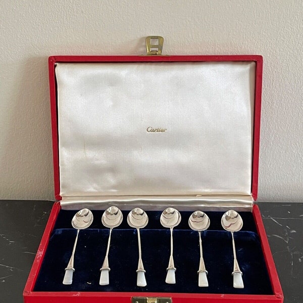 Vintage Cartier Sterling Silver .925 Juego de 6 Cucharillas en Caja Original