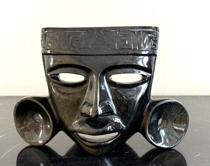 Hand Carved Obsidian Stone Mayan Aztec Tribal Mask - Etsy