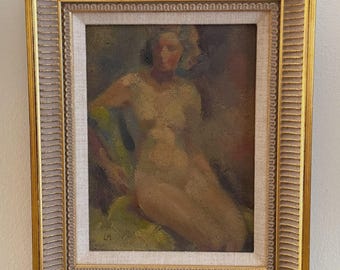 Obra de arte impressionista de meados do século XX, assinada pelo artista, em óleo sobre placa de fibra de madeira.