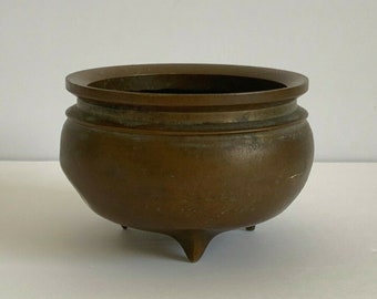 Antique Chinese Three-Legged Bronze Brass Censer Incense Burner