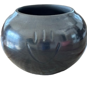 Vintage Virginia Garcia Santa Clara Pueblo Black Pottery Bowl