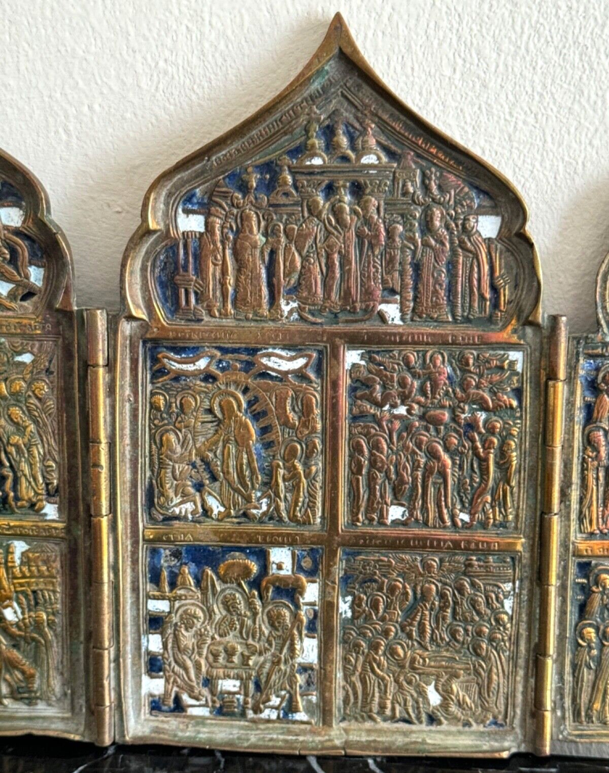 Antique 19th Century Russian Orthodox 4-panel Brass Folding