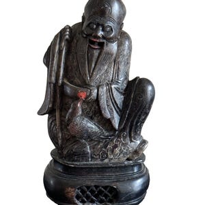 Impressive Vintage Chinese carved Wise Man Soapstone Sculpture