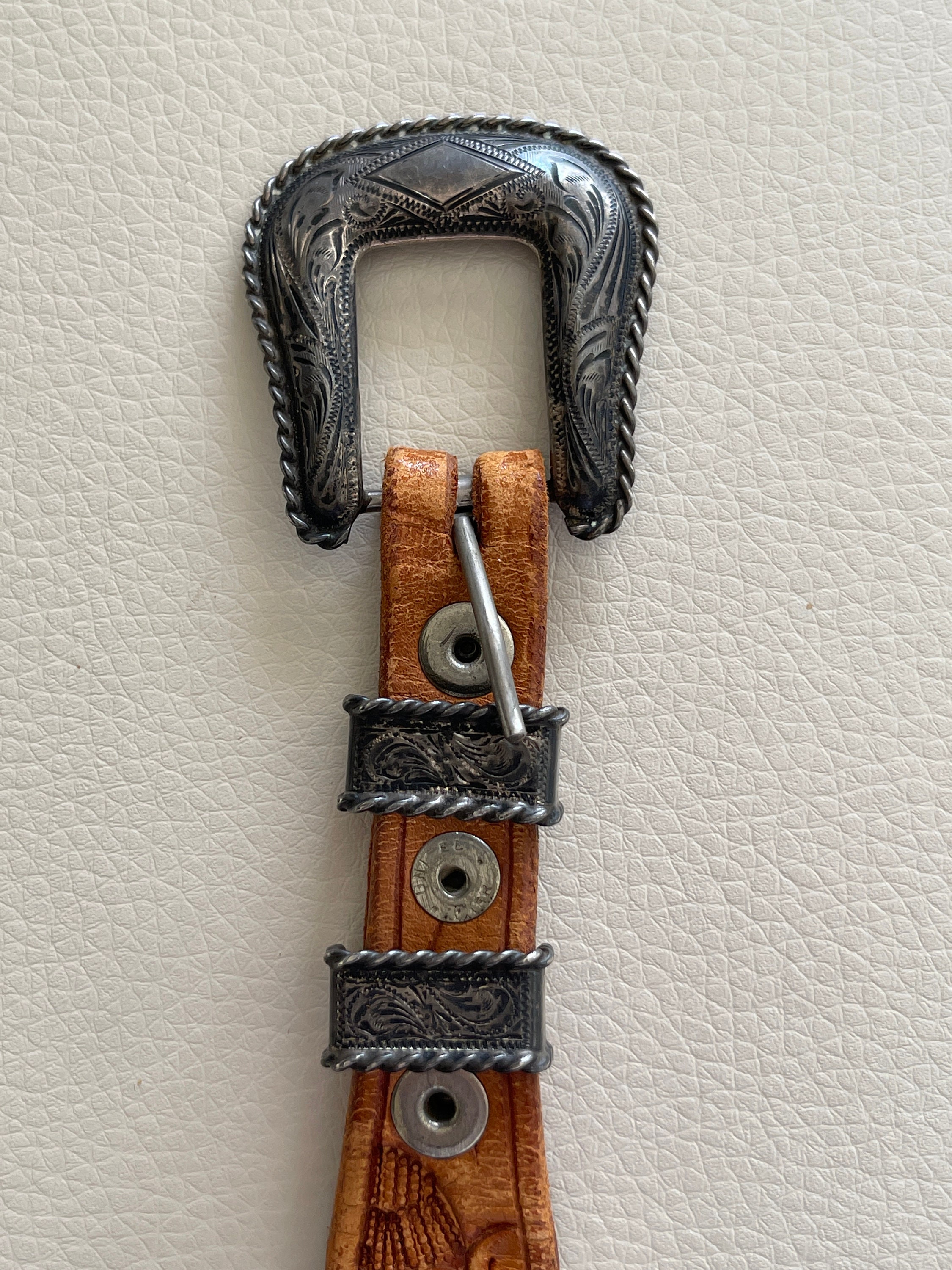 Vintage Leather Belt Fritch Bros Sterling Silver Buckle * - Etsy display picture 1