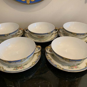 Noritake Vintage and Discontinued Casino 5 Flat Cream Soup Bowls and Saucers