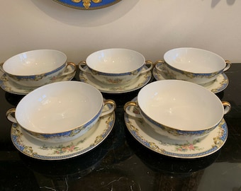 Noritake Vintage y Casino Descontinuado 5 Tazón de Sopa de Crema Plana y Saucers