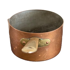 Vintage Taurus Copper Cooking Pot with Pour Spout and Brass Handle