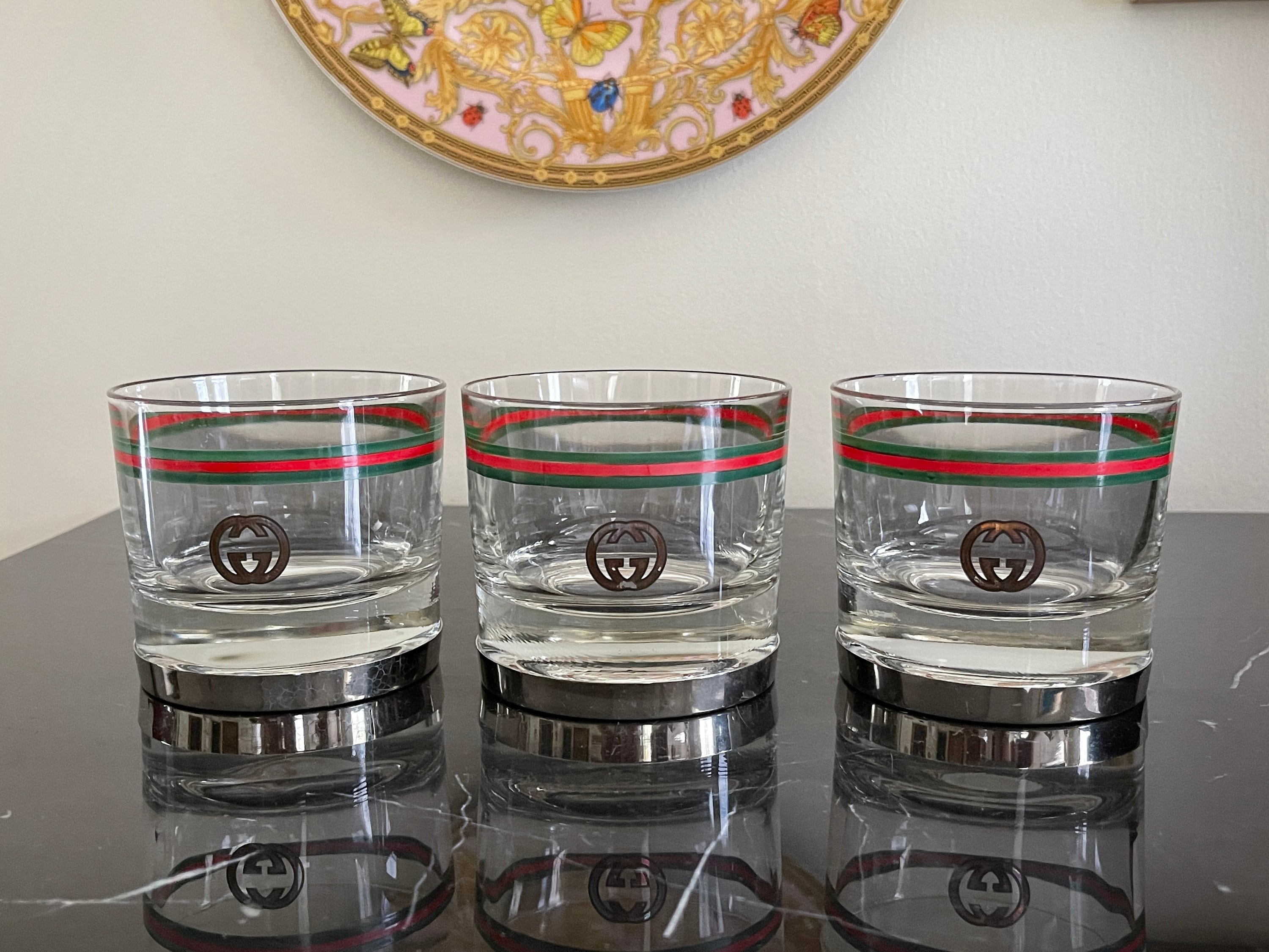 Vintage Gucci Logo Glass and Silver Plated Barware Whisky Tumbler