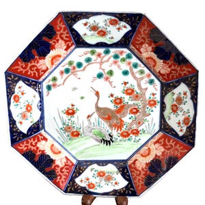 Fine Imari Hand Painted Crane Birds Octagonal Plate