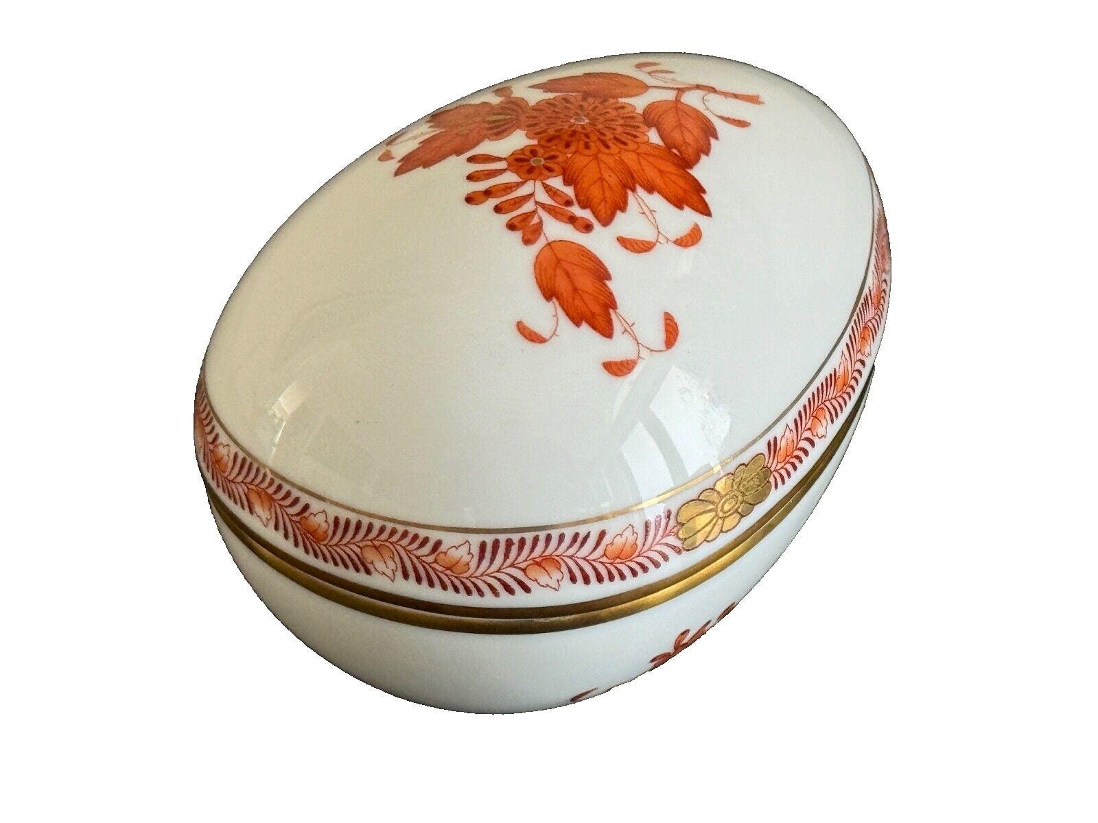 Herend Porcelain Rust Chinese Bouquet Egg Shape Trinket Box 6052/AOG - Etsy