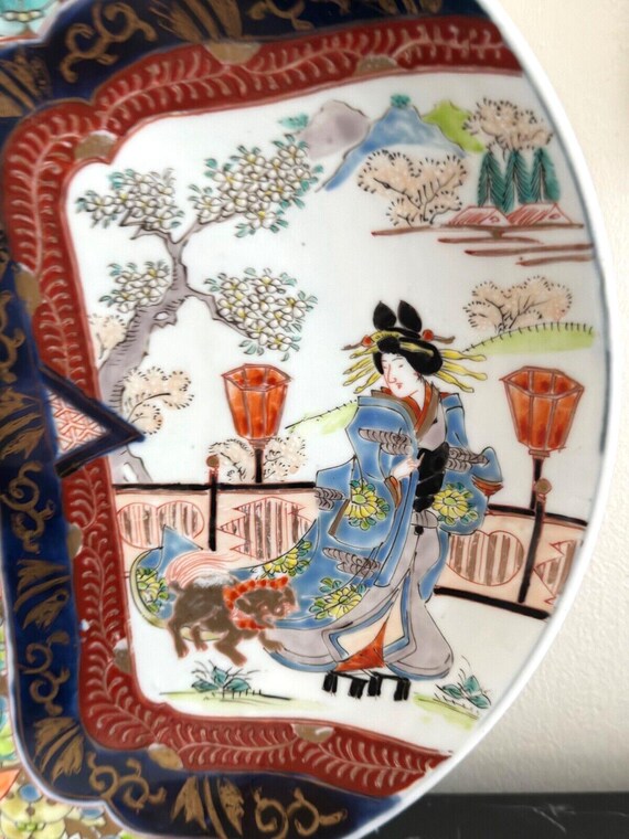 日本の美しい明治時代の伊万里芸者皿 - Etsy 日本