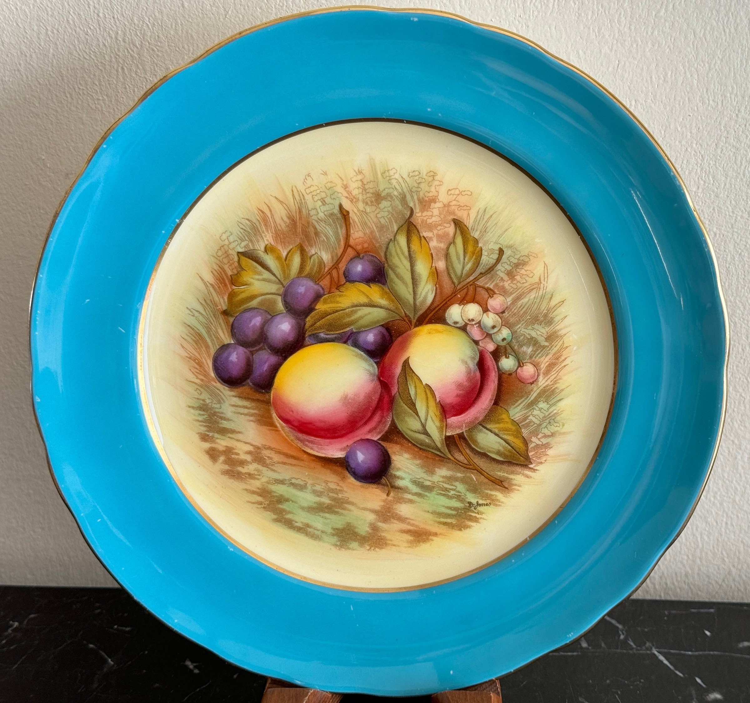 Aynsley フルーツモチーフ 皿 Aynsley Turquoise Orchard Fruit 8 1/4