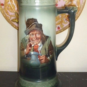 Antique Hand Painted Tankard 11 7/8" High