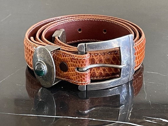 Pat Areias Size 30 Lizard Leather Belt W Sterling Silver 