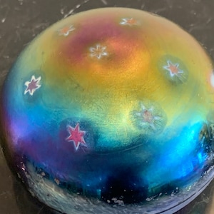 Vintage Iridescent Stars Signed 1989 Paperweight