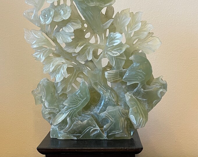 Vintage Chinese Carved Jade Tree Glowers and Birds Sculpture base Not Included Etsy