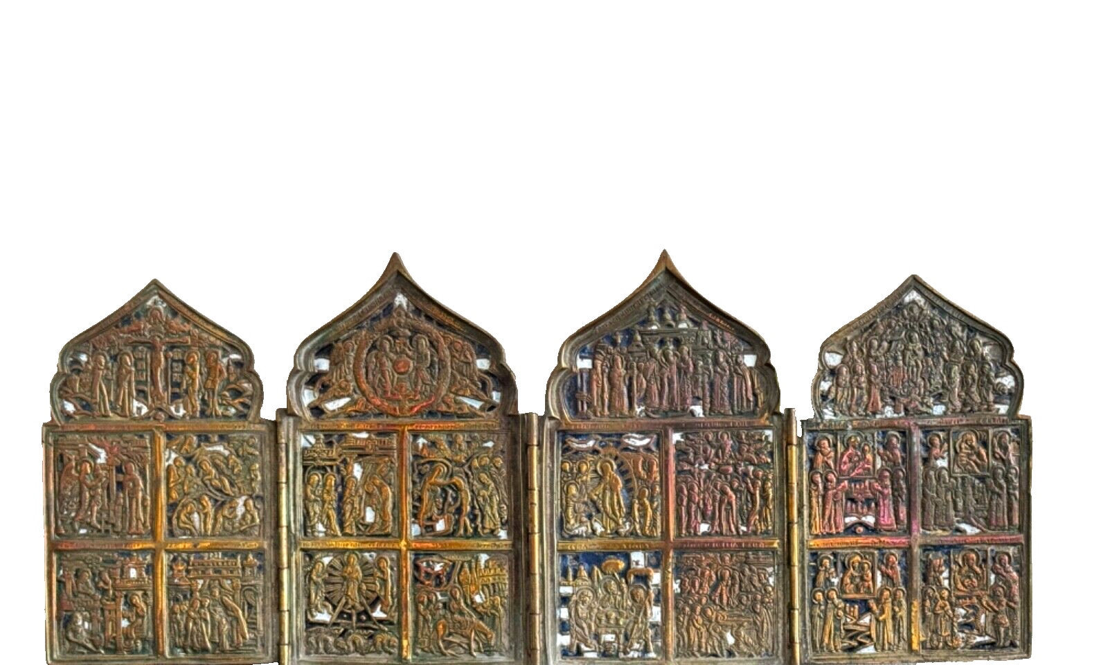 Antique 19th Century Russian Orthodox 4-panel Brass Folding