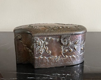 Superb Large Antique Chinese Relief Ornate Metal Dresser Vanity Box *