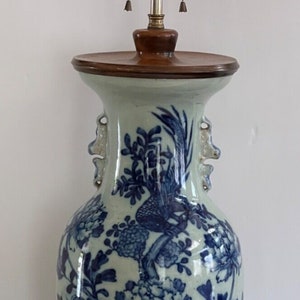Antique Chinese Green Celadon Ground with Underglaze Blue Decoration Table Lamp