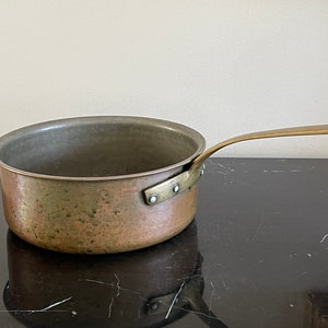 Vintage Hammered Copper with Brass Handle Cooking Sauce Pan Casserole