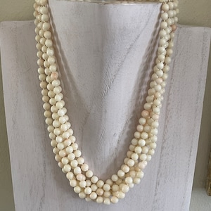 Superb Vintage 5-Strand Angel Skin Coral Choker Necklace with 14K Gold Clasp *