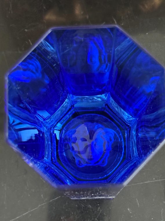 Rosenthal Versace Lumiere Crystal Etched Medusa Cobalt Blue