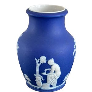 Antique Wedgwood 1800's Blue Jasperware Porcelain Vase with White Relief Decoration