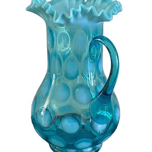 Vintage Fenton Coin Dot Blue Large Glass Pitcher - Etsy
