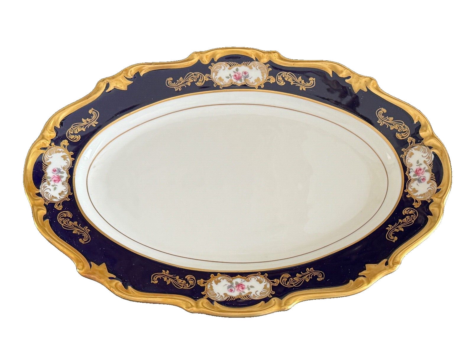 Reichenbachケーキプレート6枚 Vintage Reichenbach Echt Kobalt Germany Cobalt Blue & Gold Oval