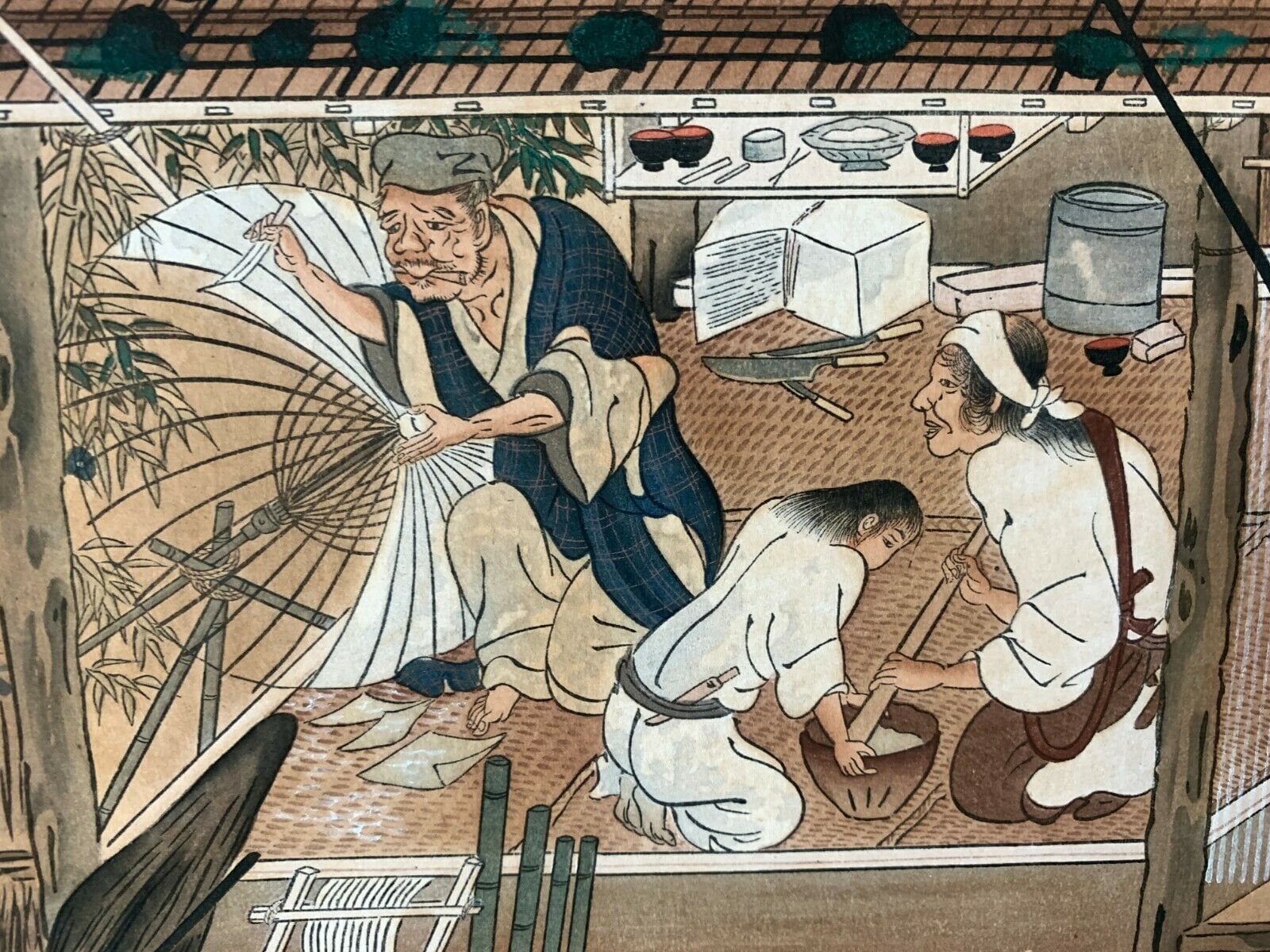 Antique Oriental Japanese Unsigned Watercolor Painting 14 3/4