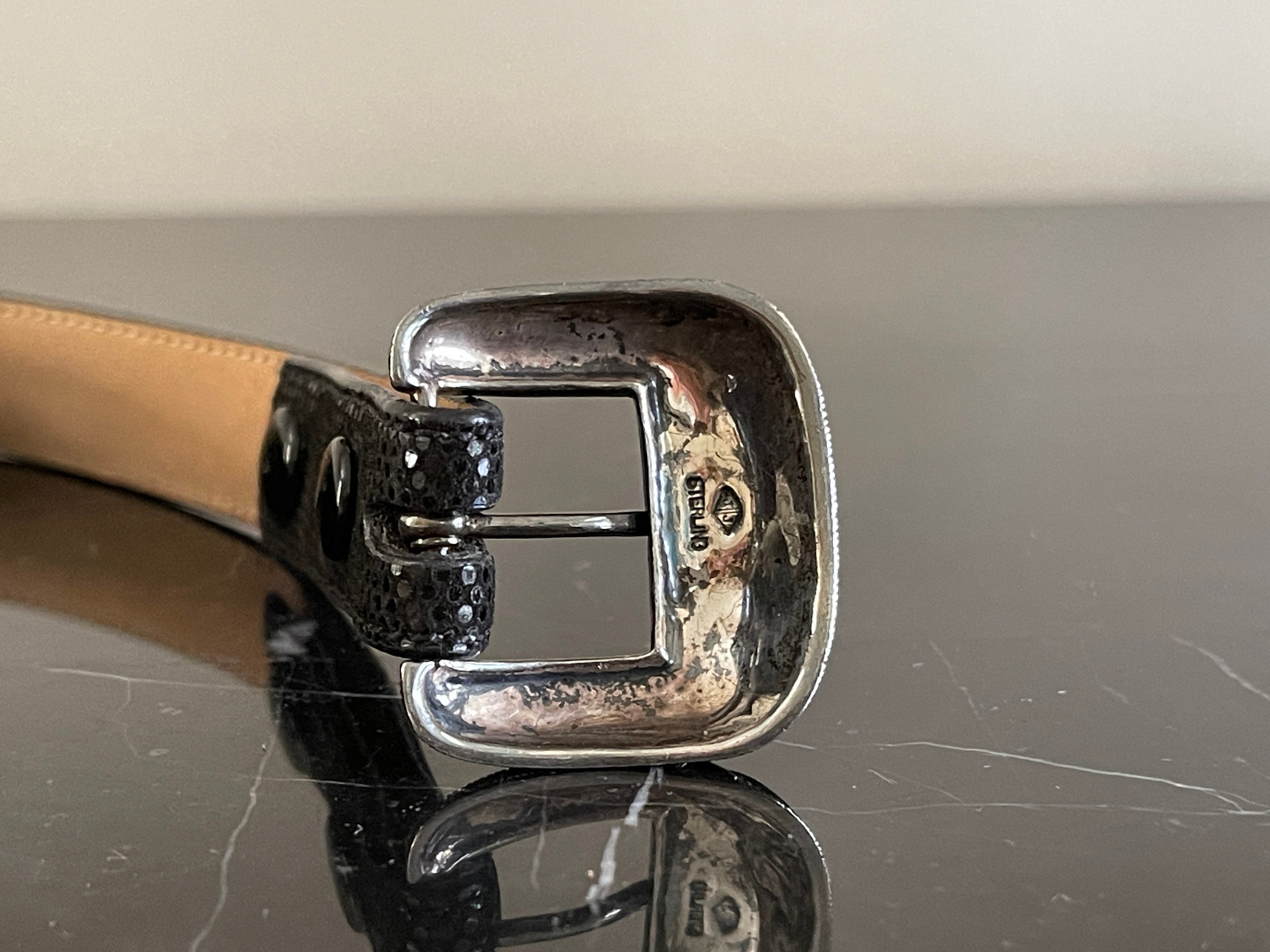 Judith Jack Black Belt with removable  Silver Buckle size small Size 30 Black Leather Belt With Judith Jack Sterling Silver  main image 4