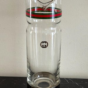 Vintage Gucci Italy 1970 Logo Glass and Silver Plated Barware Cocktail Carafe