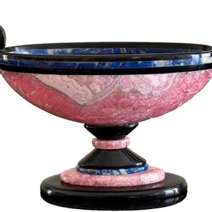 Rhodochrosite Onyx and Lapis Lazuli Decorative Carved Bowl Dish