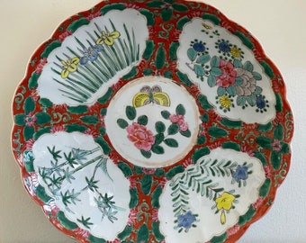 Antique Japanese Mini Period 4-Panel Hand Painted 12" Porcelain Plate