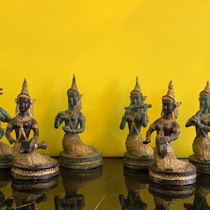 Vintage Thai Gold Gilt Bronze Statues of Musician Buddhas