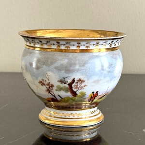 Rare Antique French Hand Painted Old Paris Porcelain Cup with Ram Handle