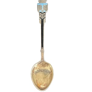 Trondheim Norway Blue Enameled and Sterling Silver Souvenir Spoon