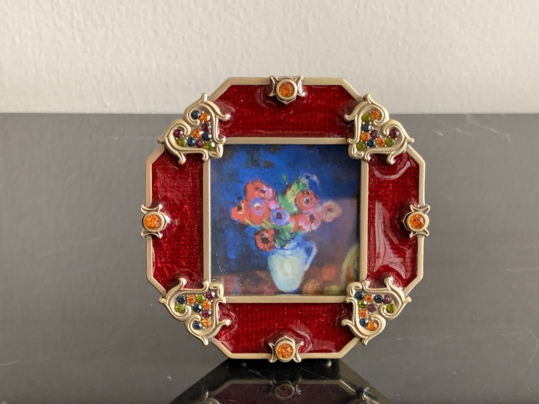 ジェイストロングウォーター フォトフレーム　赤　アンティーク風 Jay Strongwater Red Enamel Crystals Square Picture Frame - Etsy
