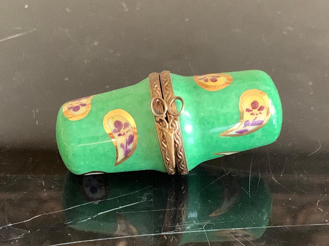Vintage Limoges Green and Floral Thimble Trinket Box Etsy