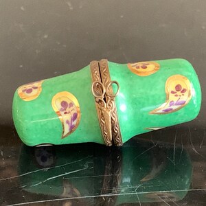 Vintage Limoges Green and Floral Thimble Trinket Box