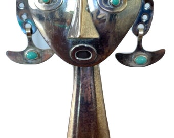 Mid Century Joaquin Tinta Ecuador Metal & Turquoise Bust Art Sculpture