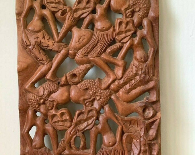 Vintage African Wood Carving Wall Art Plaque Etsy