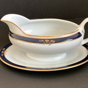 Arabia Finland White Cobalt Blue & Gold Sauce Gravy Boat Mark Dating 1949-1964