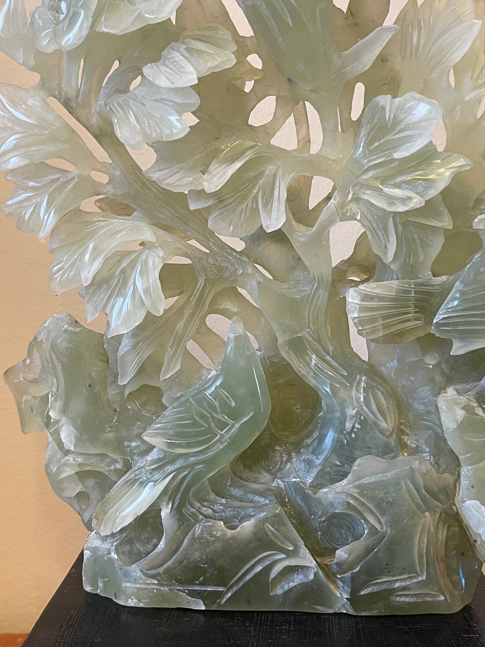 Vintage Chinese Carved Jade Tree Glowers and Birds Sculpture Etsy